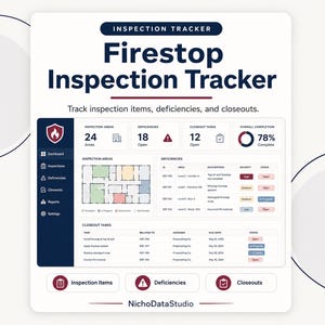 Firestop Inspection Tracker | Penetration Register, Defects, Reinspection & Dashboard Excel