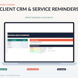 Dryer Vent Client CRM & Service Reminder Tracker | Excel Spreadsheet
