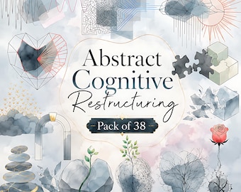 Abstract Cognitive Restructuring Clipart, Cognitive Therapy PNGs, Minimalist Watercolor Metaphor Graphics, Calm Mental Health PNG Bundle