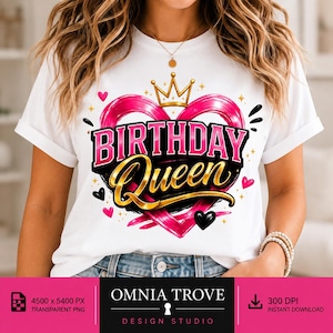 Birthday Queen PNG, Pink Crown Graphic, Sublimation Design (Digital Download)