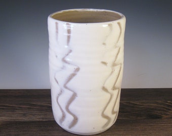 Utensil Holder/Vase - White slip with finger markings