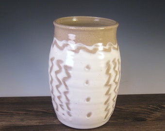 Utensil Holder/Vase - White slip with finger markings