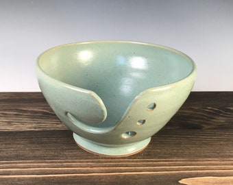 Yarn Bowl, Ceramic for Crochet or Knitting, Light Green