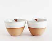 White ceramic tea bowls, pair of two dipped pottery tea cups, tumblers- READY TO SHIP