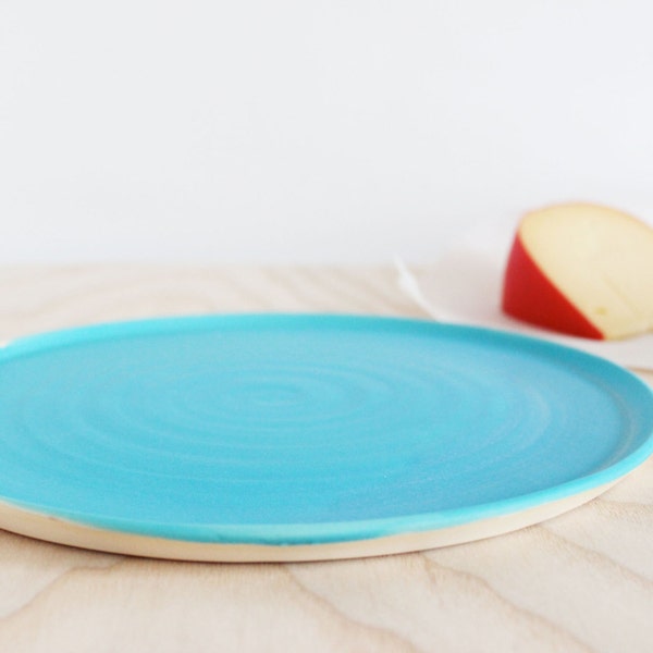 Pottery cheese plate, aqua ceramic cheese board, party pottery