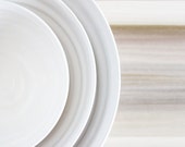 Nesting bowl set in white, modern organic ceramic pottery serving bowls