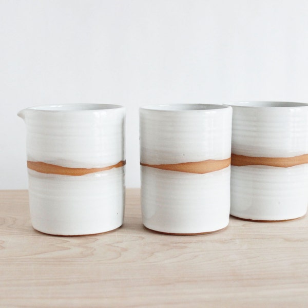 Skyline pottery cup and pitcher gift set, stoneware ceramic tumblers and pourer - READY TO SHIP