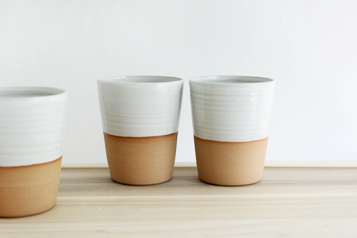 Four mugs without handles white minimalist ceramic pottery Etsy