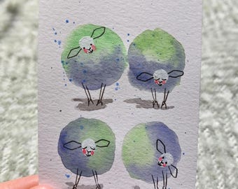 ACEO-schapenschilderij 8/9, originele ruilkaart gouachekunst (2,5 x 3,5 inch)