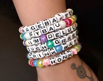 Internet Meme Kandi Bracelets & Anklets | Funny Beaded Slang Jewelry | Y2K Kandi Accessory