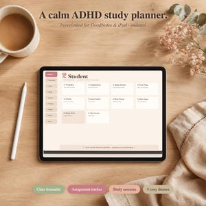 ADHD Student Planner, 4 Color Themes, Hyperlinked GoodNotes, Undated College Study Planner, Class Timetable, Assignment Tracker, iPad