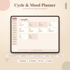 Agenda digitale per ciclo e umore, tracker del ciclo per ADHD, collegamento ipertestuale a GoodNotes per iPad, tracker di sintomi ed energia, senza data, 4 colori
