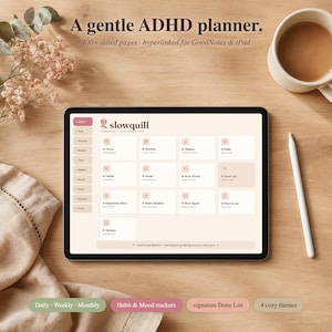 Agenda digitale per ADHD 2026, agenda GoodNotes per iPad con date, oltre 400 pagine, giornaliera, settimanale e mensile, monitoraggio di abitudini e umore, elenco delle attività completate, neurodivergente