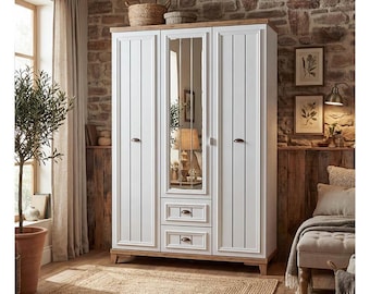 3-Door Glass Wardrobe with Drawers and Shelves, Modern Bedroom Closet System, Freestanding Wooden Armoire & Clothes Storage Cabinet Unit