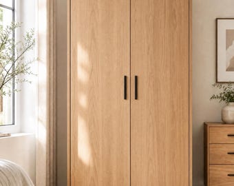Small 2 Door Wardrobe Closet, Compact Wooden Armoire for Small Spaces, Minimalist Bedroom Clothing Storage Cabinet, Canan Wardrobe 80cm