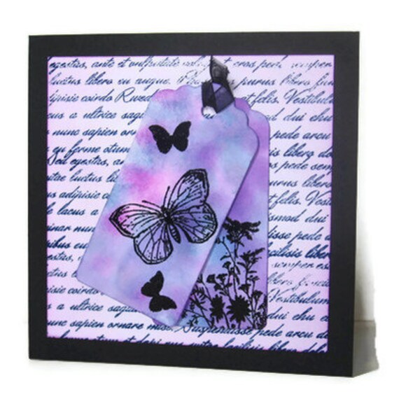 Butterfly and Flowers Card, Pink, Purple, Blue, Blank