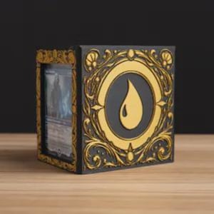 エンボス加工のMTGゴールドグリフアイランドデッキボックス | 3Dプリント製マジック：ザ・ギャザリングデッキケース
