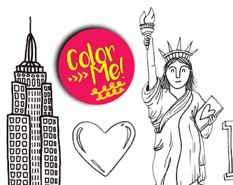 Instant Download New York City Coloring Page - Coloring Pages Download - Coloring Pages Kids - Coloring Pages Adults - Statue of Liberty