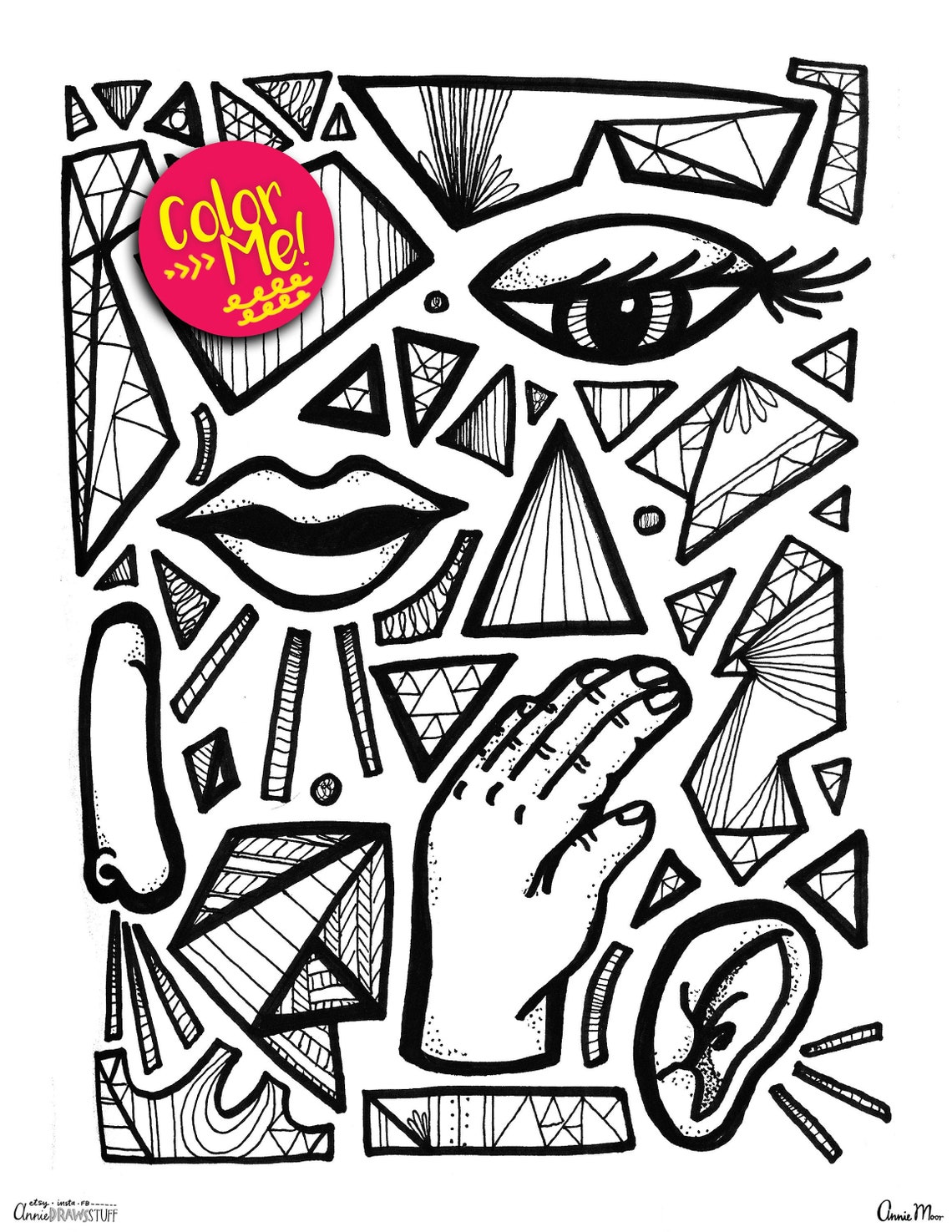 Instant Download Abstract Face Coloring Page Coloring Pages Download ...