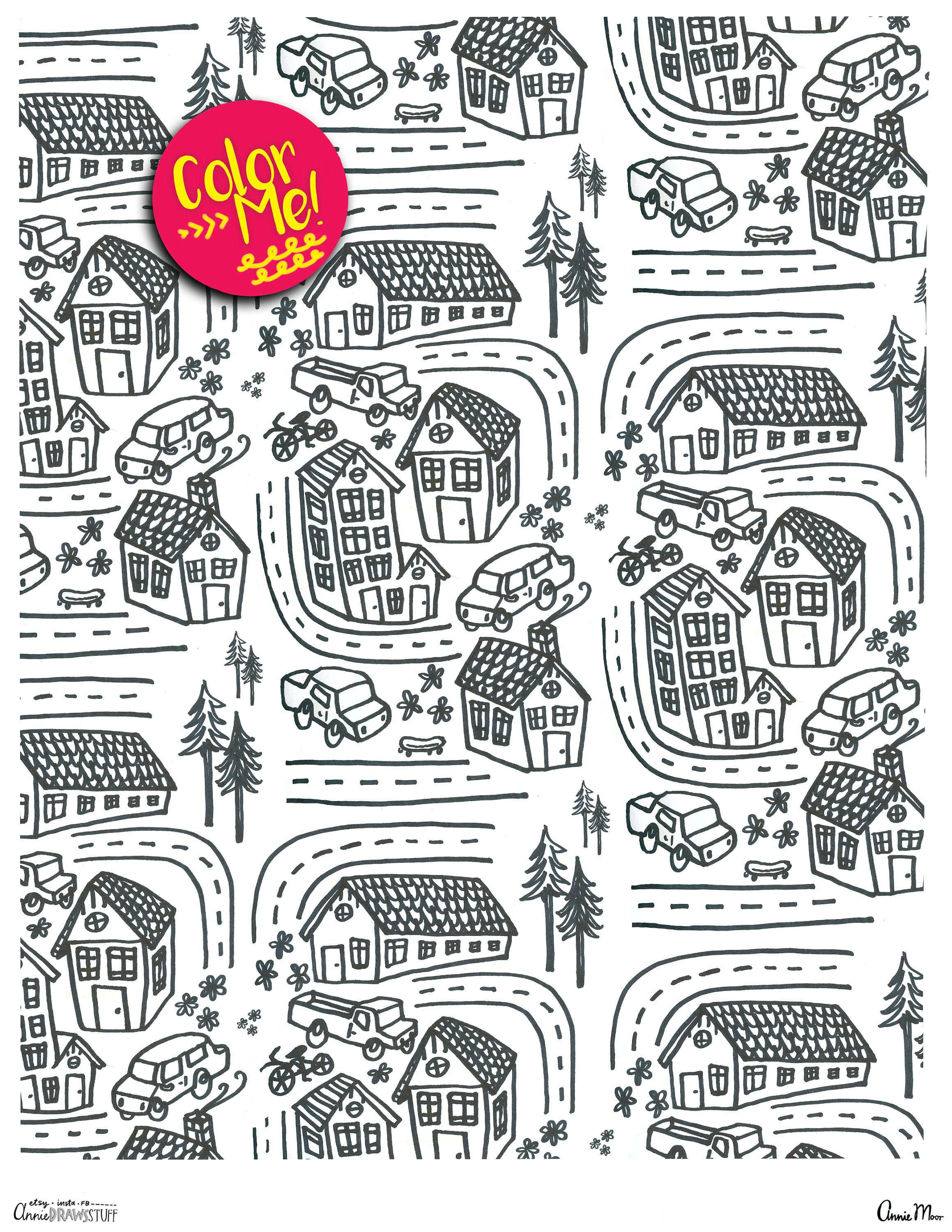 Instant Download Neighborhood Coloring Page Coloring Pages Etsy