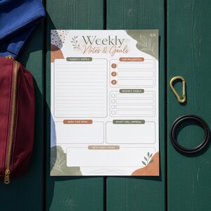 Printable training documentation sheet with space for weekly gym session logs and strength gain tracking
