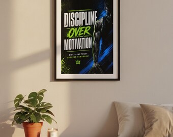 Motivational quote, fitness wall art, discipline mindset print, digital download