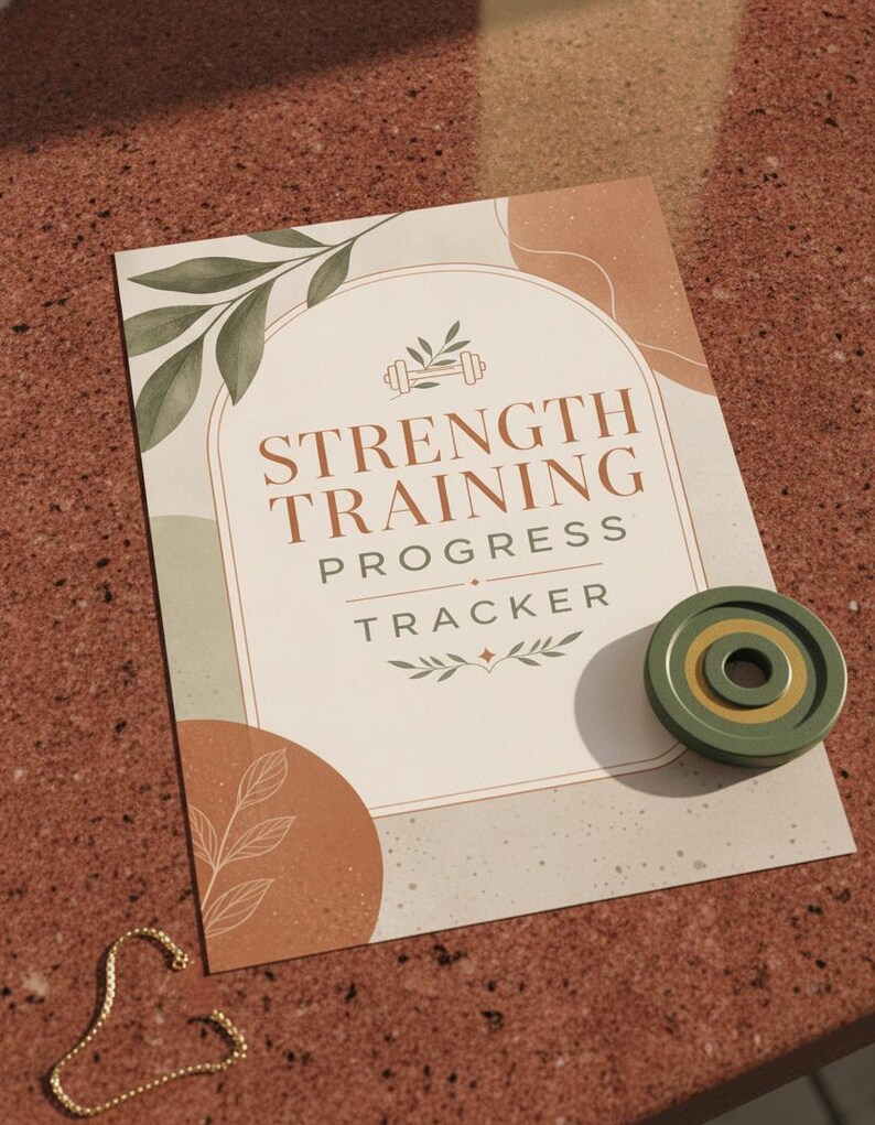 Weekly strength training progress tracker printable with rows for exercise name, weight, sets, reps, and performance notes