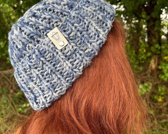 Soft Blue Hand-Knit Beanie