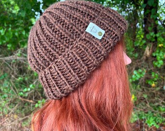 Forest Brown Hand-Knit Beanie