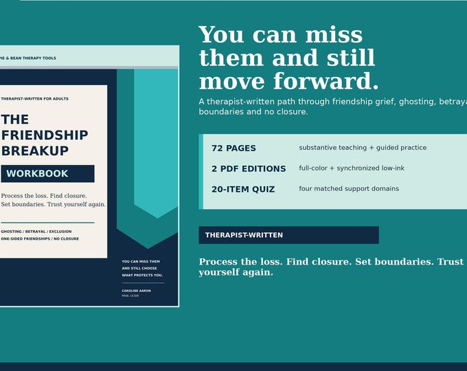 Friendship Breakup Recovery Therapist Written Workbook for Adults: Grief, Ghosting & Closure PDF (Digital Download)