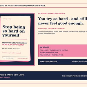 Self-Worth & Self-Compassion Workbook for Women | Stop Being So Hard on Yourself | Therapist-Written Digital Download