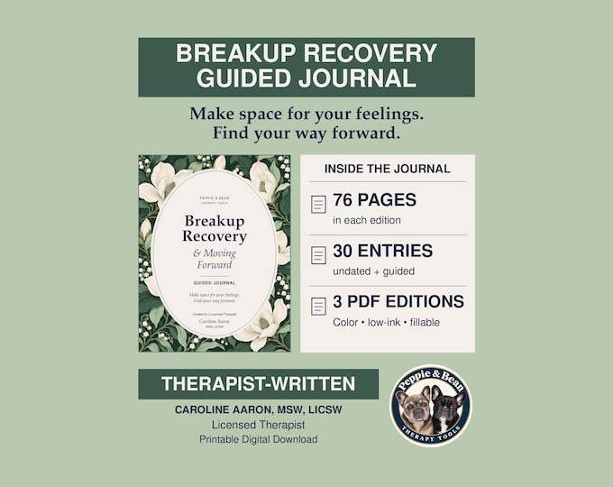 Breakup Recovery Journal, 30 Guided Entries, Printable & Fillable PDF, Therapist-Written (Digital Download)