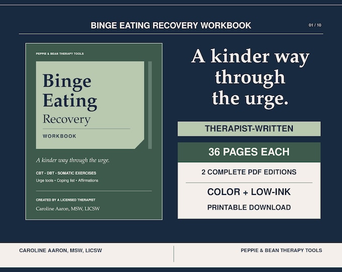 Binge Eating Recovery Therapist-Written Workbook PDF Includes CBT, DBT and Coping Skills (Digital Download)