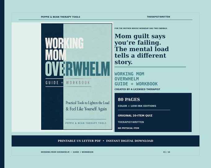 Working Mom Overwhelm Guide + Workbook | Mental Load, Burnout, Boundaries & Delegation | Therapist-Written Printable PDF