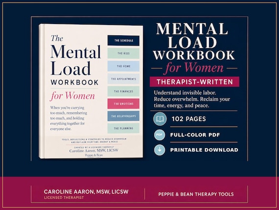Overwhelm and Mental Load Workbook for Women Therapist Written PDF (Instant Digital Download)