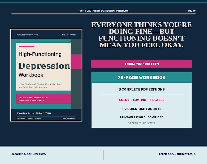 High-Functioning Depression Workbook: Hidden Depression Quiz, Coping Tools, Therapist-Written Fillable PDF (Digital Download)