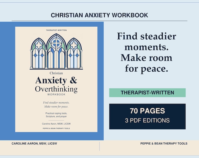 Therapist-Written Christian Anxiety & Overthinking Workbook, Faith-Based Coping Tools, Printable and Fillable PDF (Digital Download)