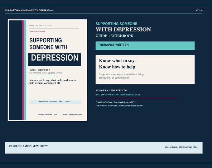 Supporting Someone with Depression Therapist Written workbook for spouses, family, and friends PDF (Instant Digital Download)