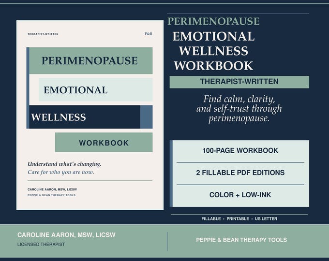 Therapist-Written Perimenopause Wellness Workbook | Mood, Sleep, Brain Fog Support PDF (Digital Download)