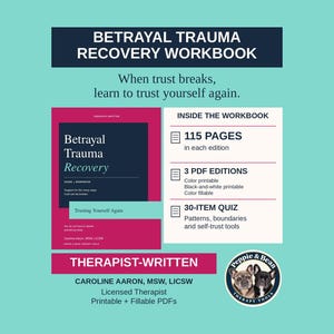Therapist-Written Betrayal Trauma Recovery Workbook: Self-Trust and Boundaries, Printable & Fillable PDF (Digital Download)