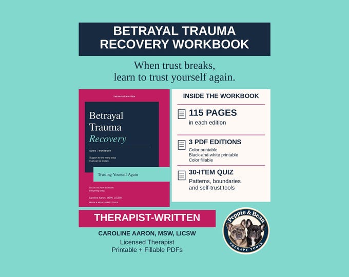 Therapist-Written Betrayal Trauma Recovery Workbook: Self-Trust and Boundaries, Printable & Fillable PDF (Digital Download)