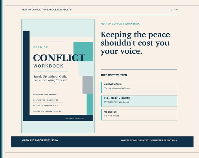 Fear of Conflict Therapist Written Workbook | Difficult Conversations, Assertive Communication, People-Pleasing Skills (Printable PDF)
