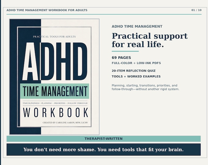 ADHD Time Management Workbook for Adults: Planning, Executive Function Tools (Therapist-Written PDF Download)