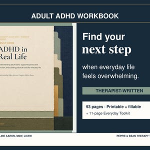 Therapist-Written Adult ADHD Workbook: Printable & Fillable PDF, Executive Function Tools and Everyday Toolkit (Digital Download)