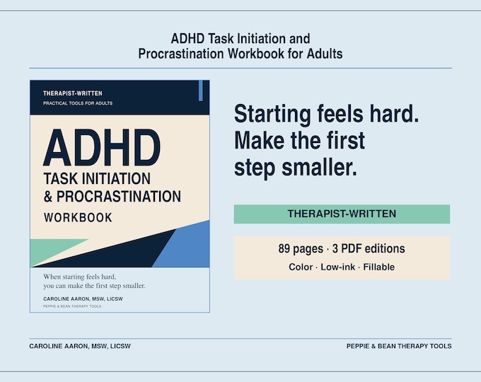 Therapist-Written ADHD Task Initiation and Procrastination Workbook for Adults, Printable and Fillable PDF (Digital Download)