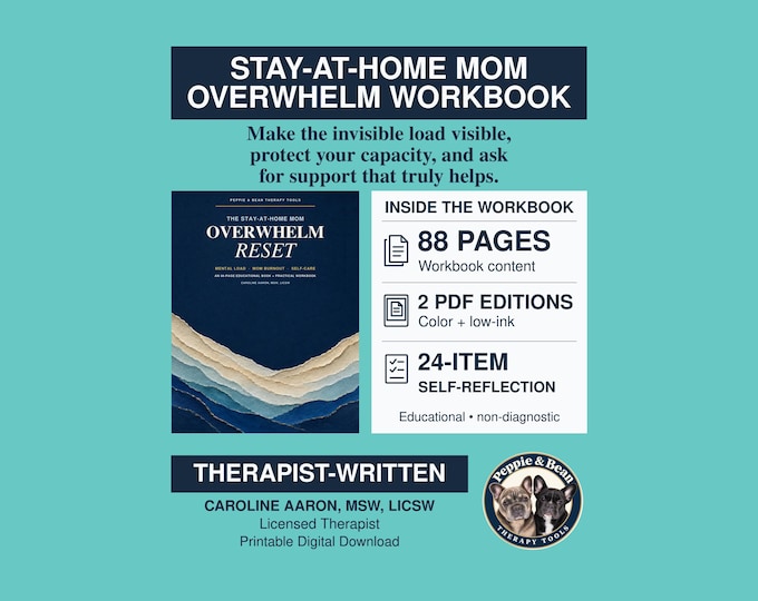 Therapist-Written Stay-at-Home Mom Overwhelm Reset Mom Self-Care Workbook PDF (Digital Download)