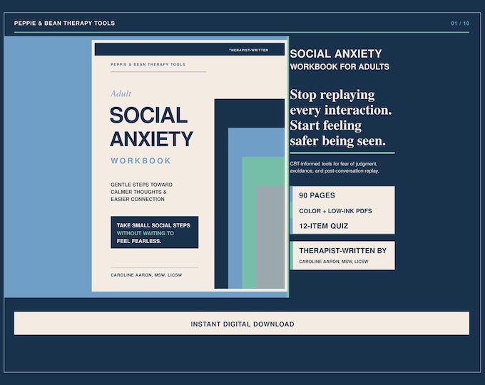 Adult Social Anxiety Workbook PDF: Therapist-Written CBT Tools for Judgment, Overthinking and Avoidance (Instant Digital Download)