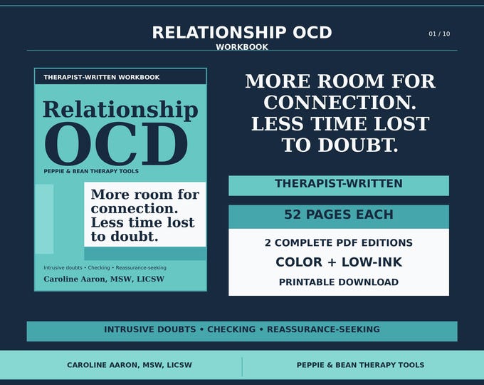 Therapist-Written Relationship OCD Workbook, 52-Page Printable PDF with Reflection Quiz, Color and Low-Ink Editions (Digital Download)