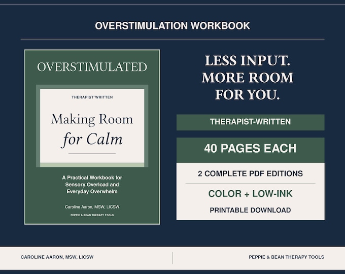 Therapist-Written Overstimulation Workbook for Adults: Sensory Overload Support, 40-Page Printable PDF, Color and Low-Ink (Digital Download)