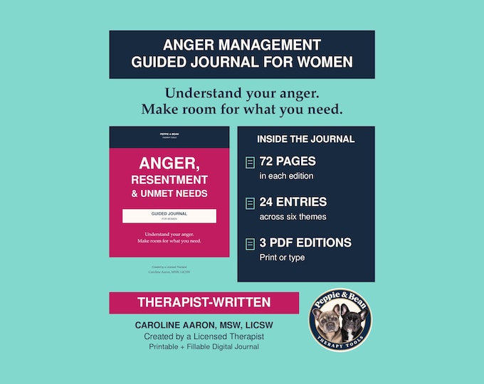 Therapist-Written Anger Management Journal for Women: Resentment & Unmet Needs, Printable and Fillable PDF (Digital Download)